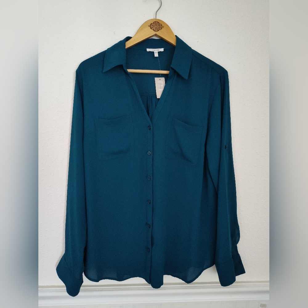 Maurice's Teal Green Semi Sheer Button Up Blouse Size Large